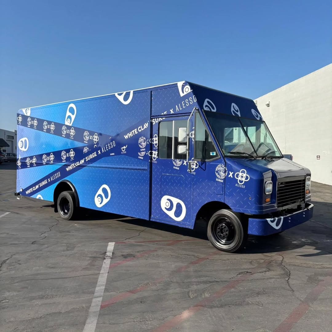 White Claw Surge x Alesso branded promotional step van wrap