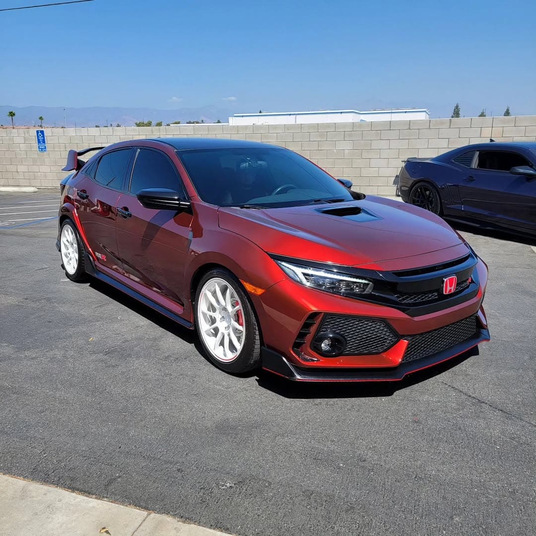 Red Honda Civic Type R with custom color change wrap, side profile