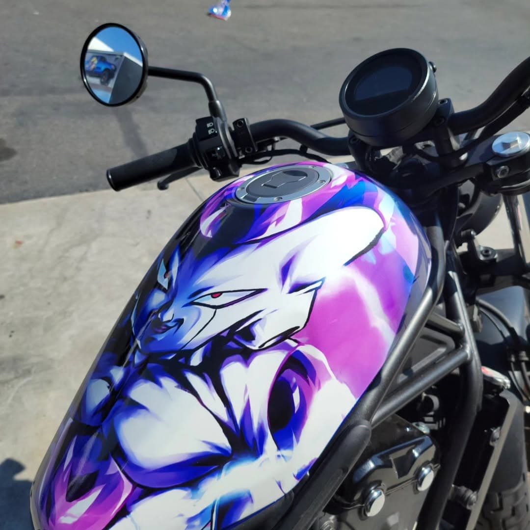 Custom airbrushed motorcycle tank artwork by 360 design team